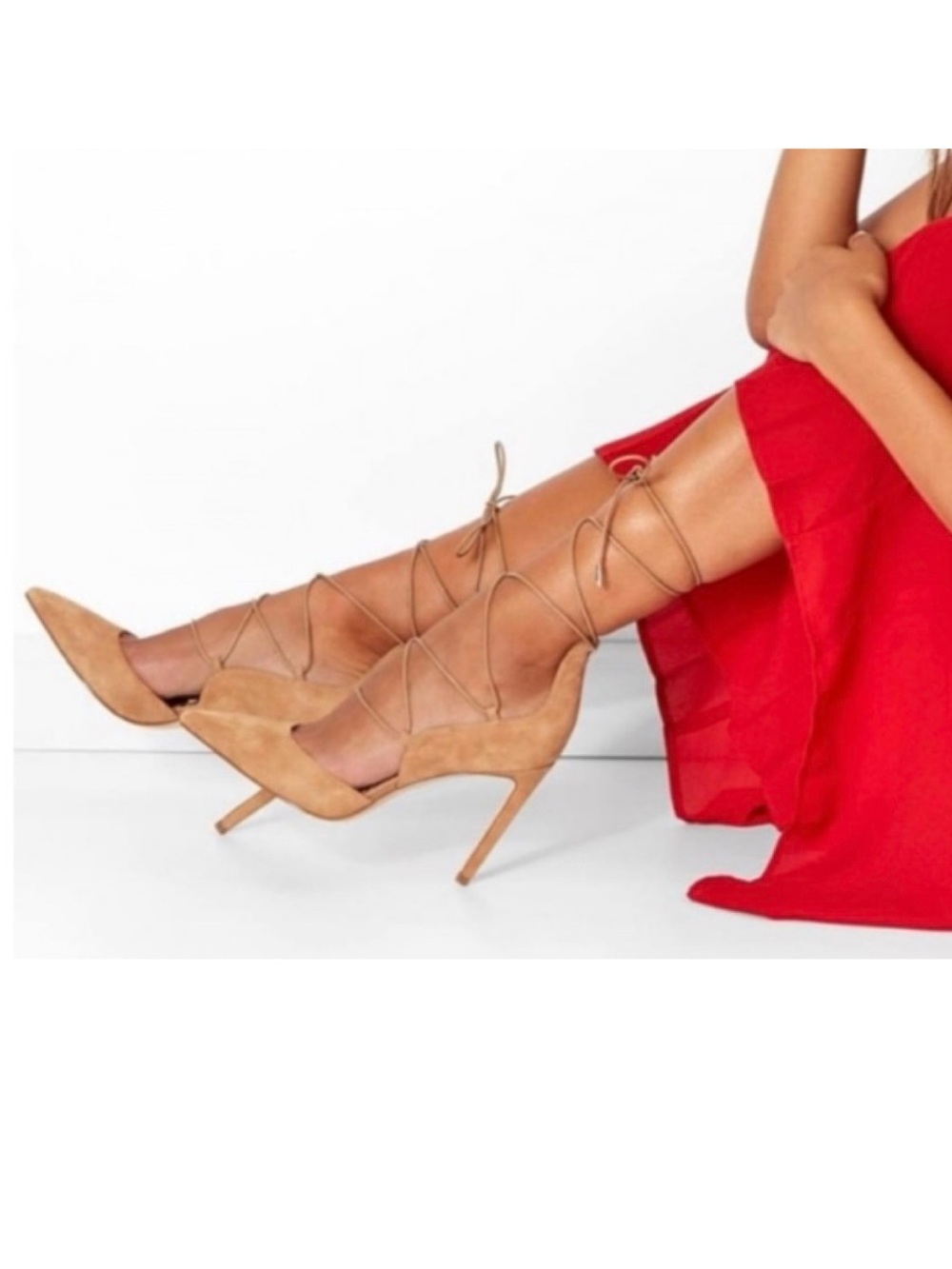 🍧Sam Edelman Helaine Lace Up Heels Tan Suede Strappy Stiletto Sexy Pumps NWT 9.5